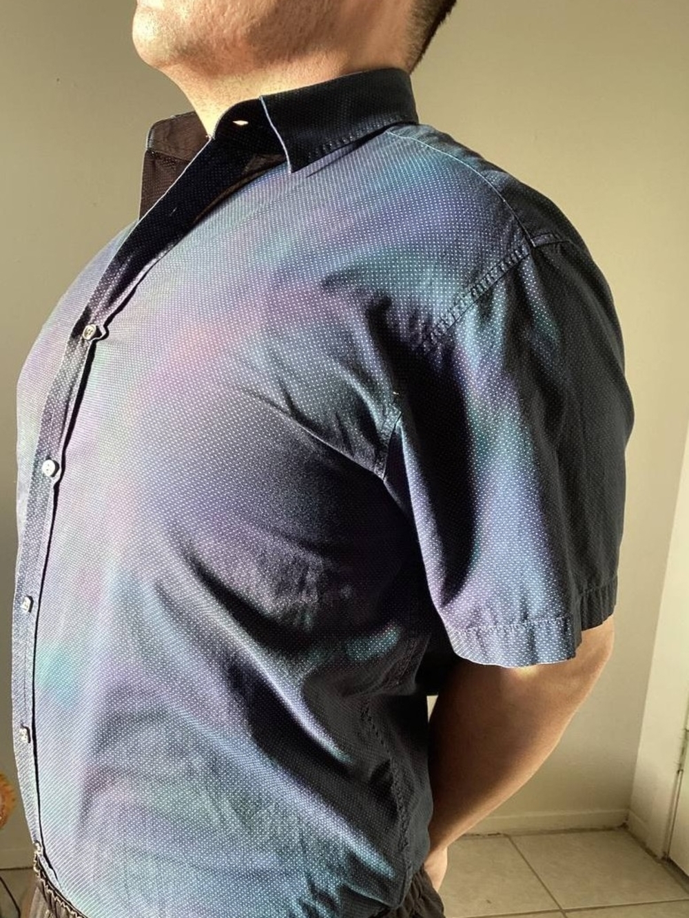 Beverly Hills Polo Club Short-Sleeve Button-Down Shirt in Navy with Microdot